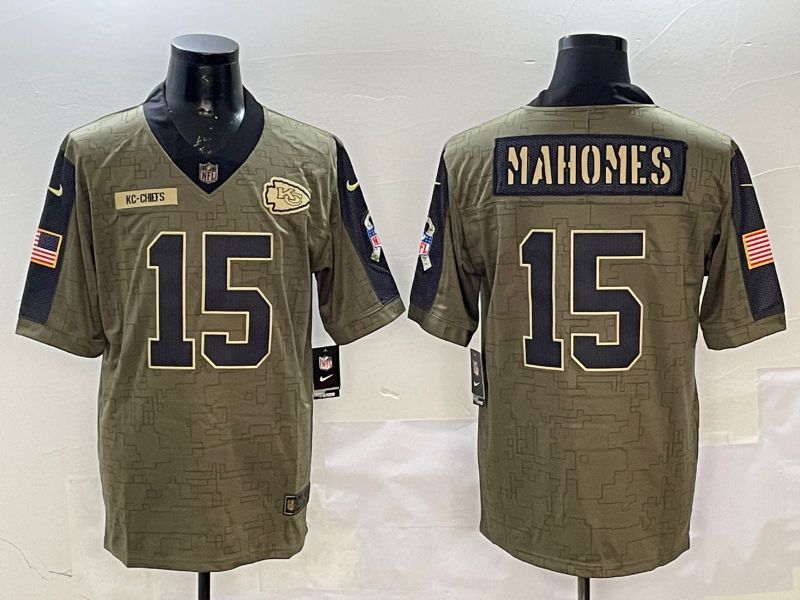 Men Kansas City Chiefs #15 Mahomes Green 2025 Nike Salute to Service Limited NFL Jersey style 1
